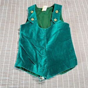 Vintage 80s Emerald Green Velvet Fabric Baby Romper